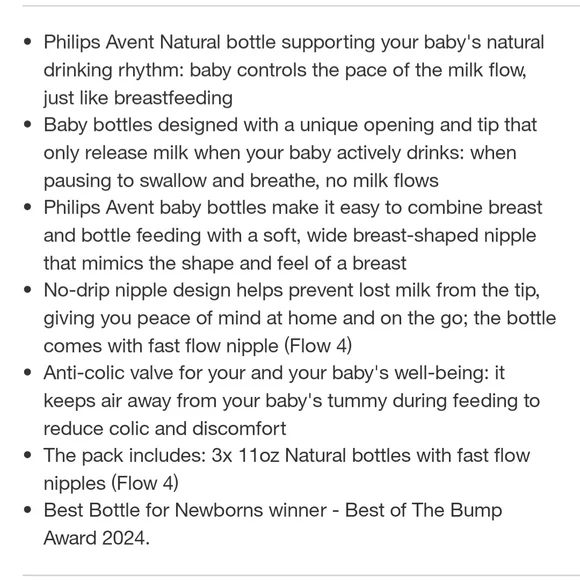 Philips Avent Natural Baby Bottles - White/Cream (3 Pack) - Picture 4 of 4